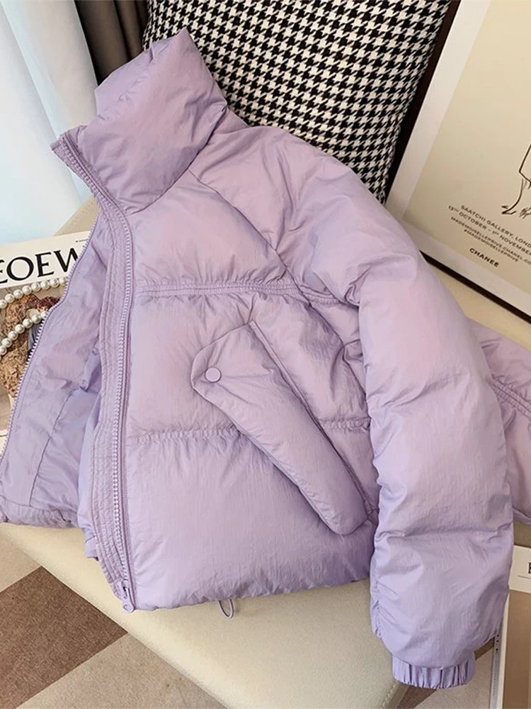 Women Purple Jacket Parkas Thicken Warm Long Sleeve Turtleneck Padded Coat Vintage Overcoat Streetwear 2000s Clothes Winter 2024