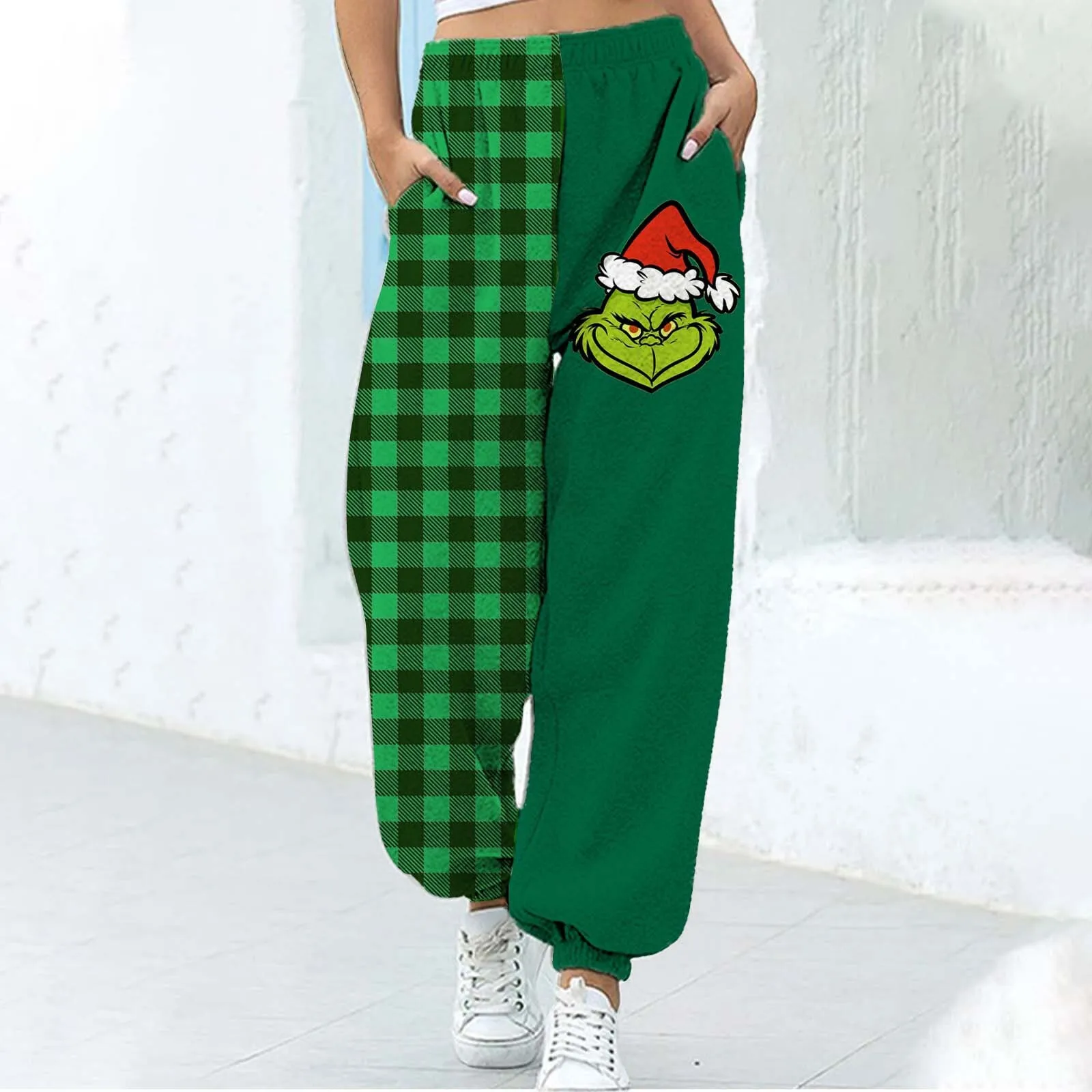 Green green fur abstract print 3D unique personality 2024 new funny women's sports pants ML1