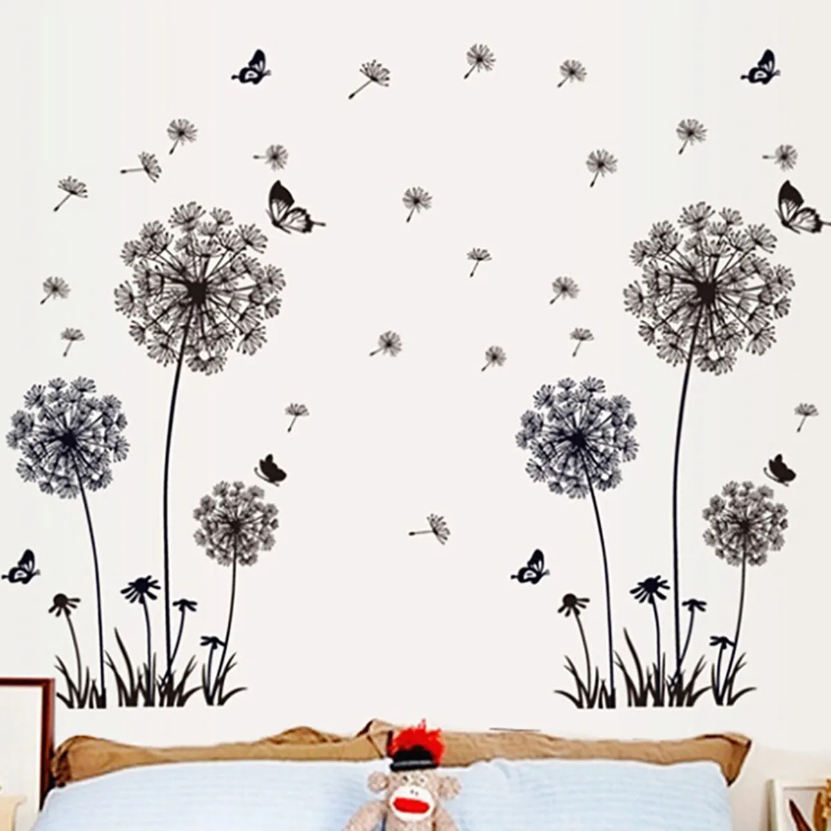 Black Dandelion Wall Stickers Butterflies On The Wall Living Room Bedroom Glass Window Decoration Mural Art Home Decor Decals