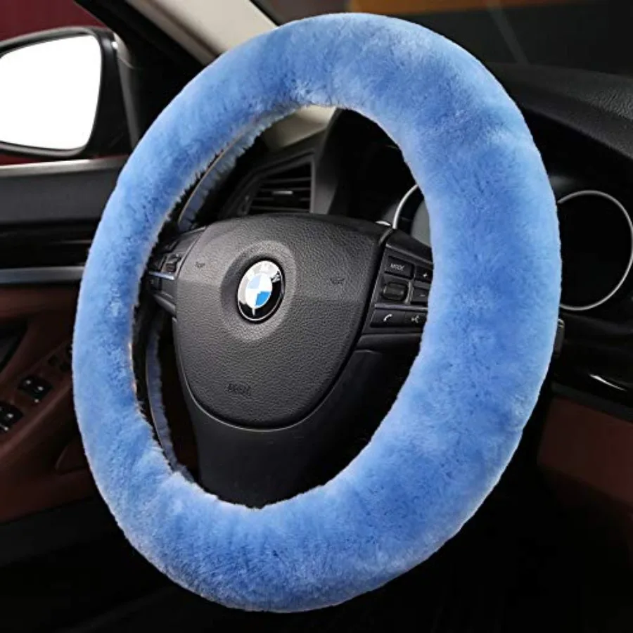 

Fuzzy Fluffy Soft Wool Sheepskin Fur car Steering Wheel Cover for Adults Girls Women Men Protector Universal 14 1/2-15 1/2inchs