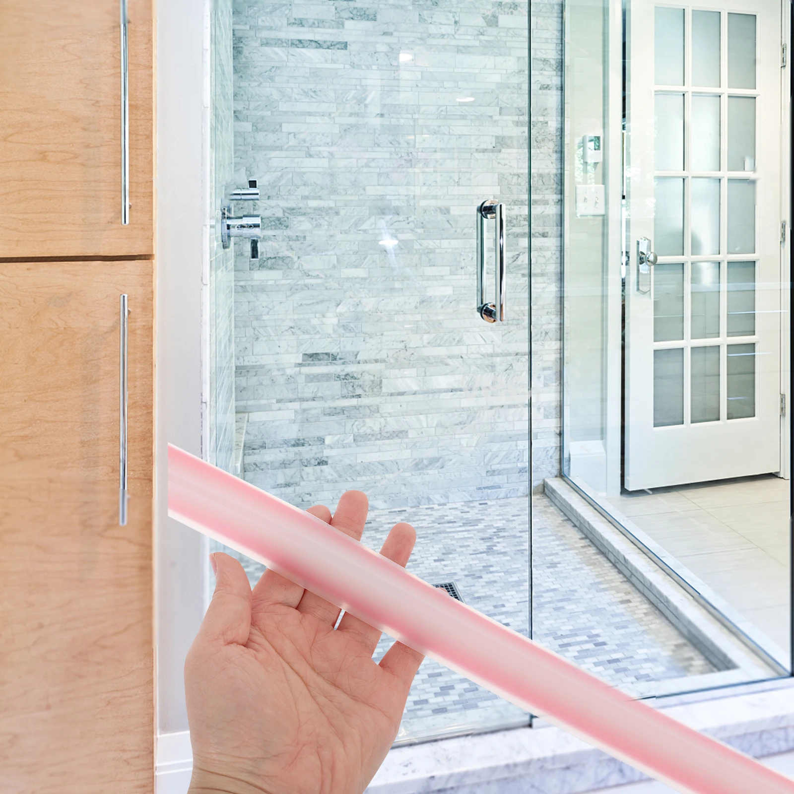 

Flexible 1.5cm High White Water Stopper Strip Bathroom Sink Caulk Shower Doorway Sill Transition Ramp Mold Resistant