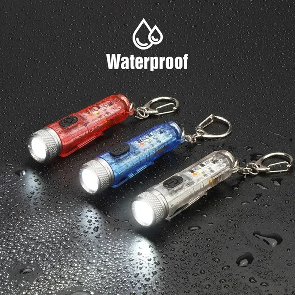 Mini Keychain Flashlight LED Rechargeable Torch Portable Magnetic USB Charging Flashlight High Power Camping Long Range Lantern