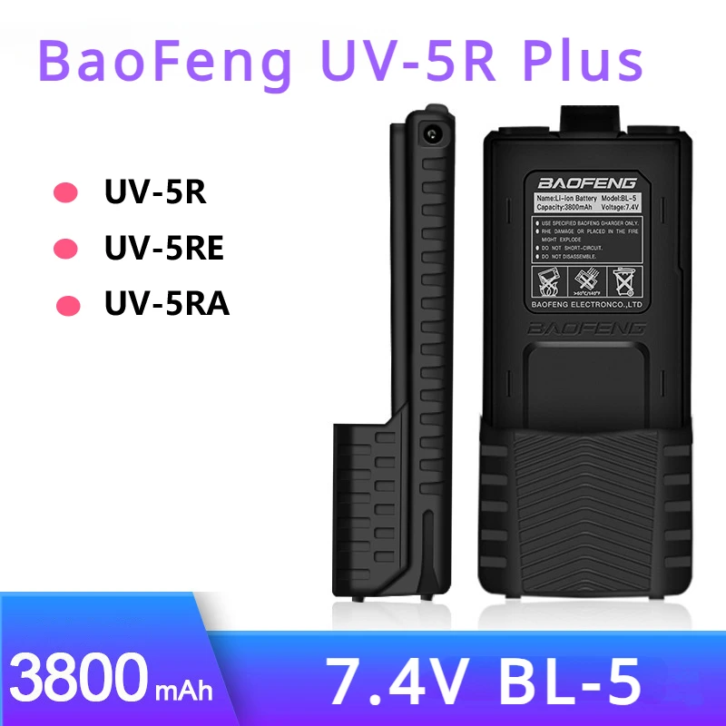 

BaoFeng UV-5R Plus 7.4V 3800mAh Rechargeable Battery for UV5RA Radio Accessory UV5RE Walkie Talkie BL-5 Extended Li-Ion Camping