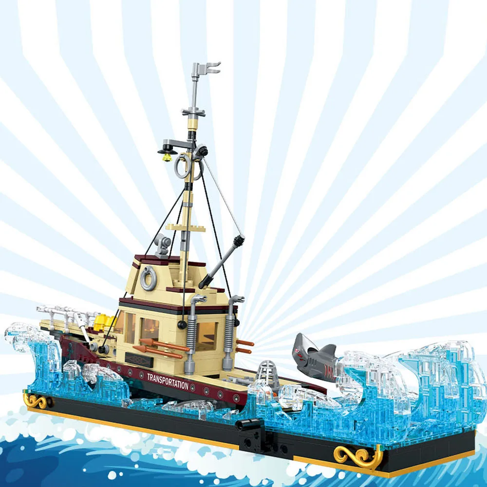 

IN STOCK MOC Idea Ship and White Shark Building Blocks Bricks Assembling Model Toys for Boys Christmas Gift Set