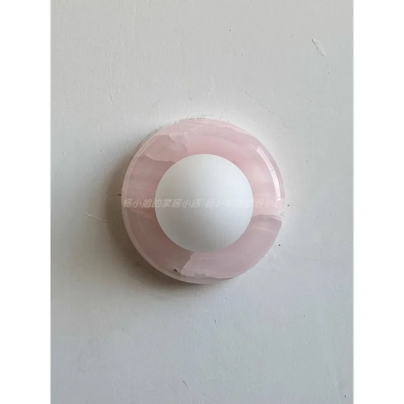 French Wabi Sandy Wind Natural Marble Wall Lamp Model Room Hotel Living Room Lamp Bedroom Bedside Wall Lamp Aisle