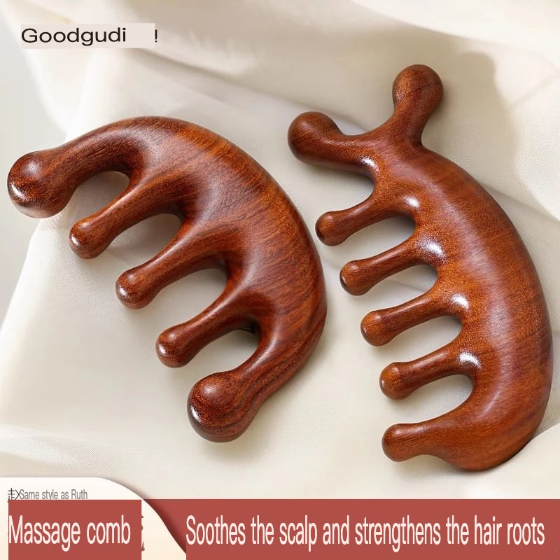 Goodgudi sandalwood hair skin massage comb head meridian comb anti-eye facial scraping five teeth massager five fingers