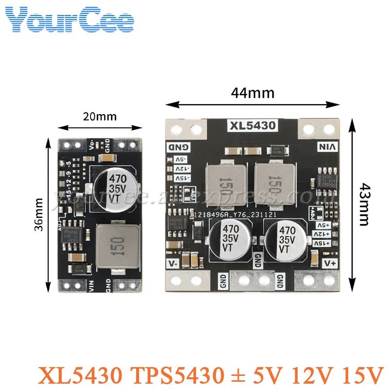 2pcs/1pc XL5430 TPS5430 DC Step Down Buck Board Power Supply Module 5V 9V 12V 15V Low Ripple Positive and Negative Dual Voltage