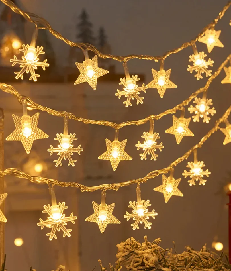 

Christmas Lights Snowflake String Lights Fairy Lights Waterproof Star Ball LED Lamp for Home Christmas Tree Garden Decor