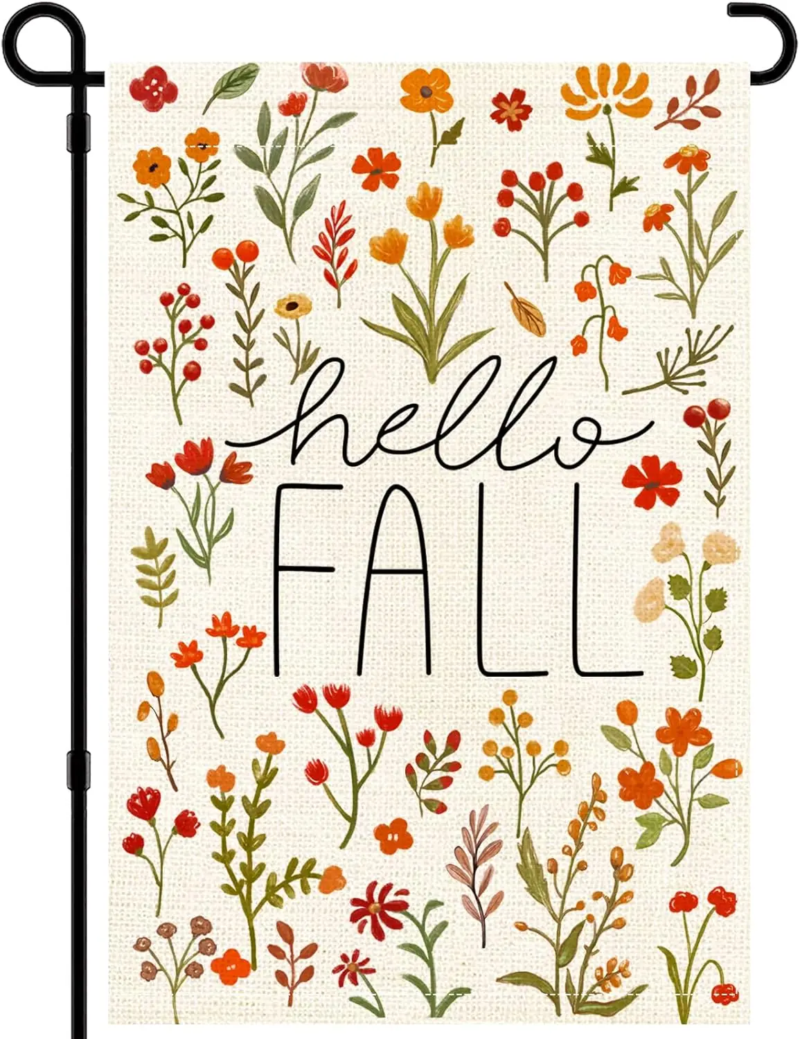 Hello Fall Garden Flag 12x18 inch Double Sided, Welcome Burlap Floral Autumn Thanksgiving Yard flags for Outside Holiday Harvest