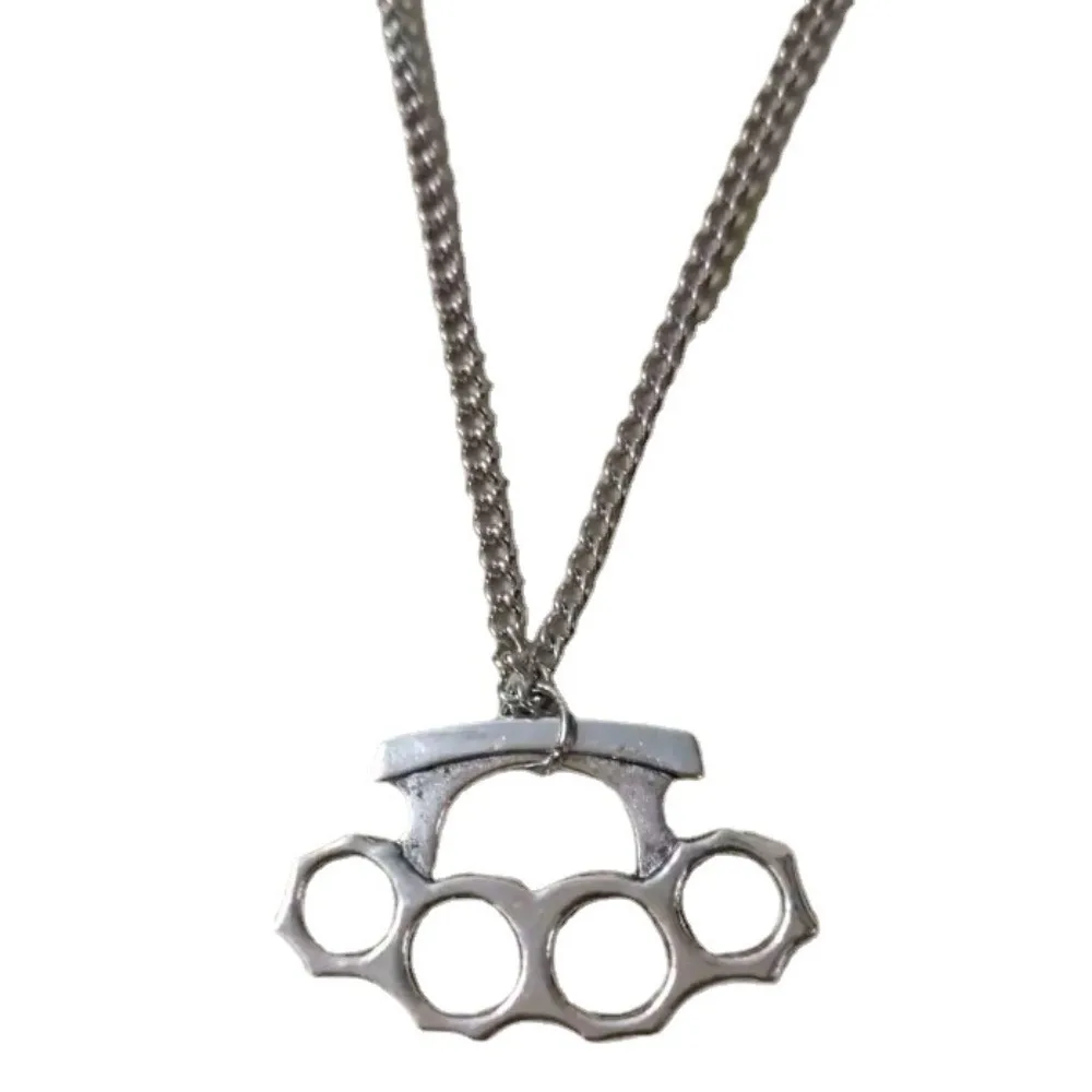 Personality Creative Sliver Color Tiger Finger Fighting Four-finger Fist Clasp Pendant Necklace for Women Men Punk Jewelry Gifts