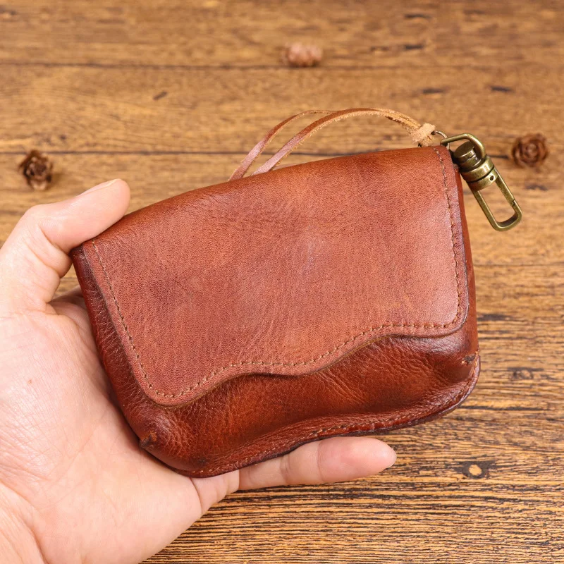 

Cowhide Bag Male Vintage Plant Tanned Leather Old Pleated Waist Multi-function Coin Purse