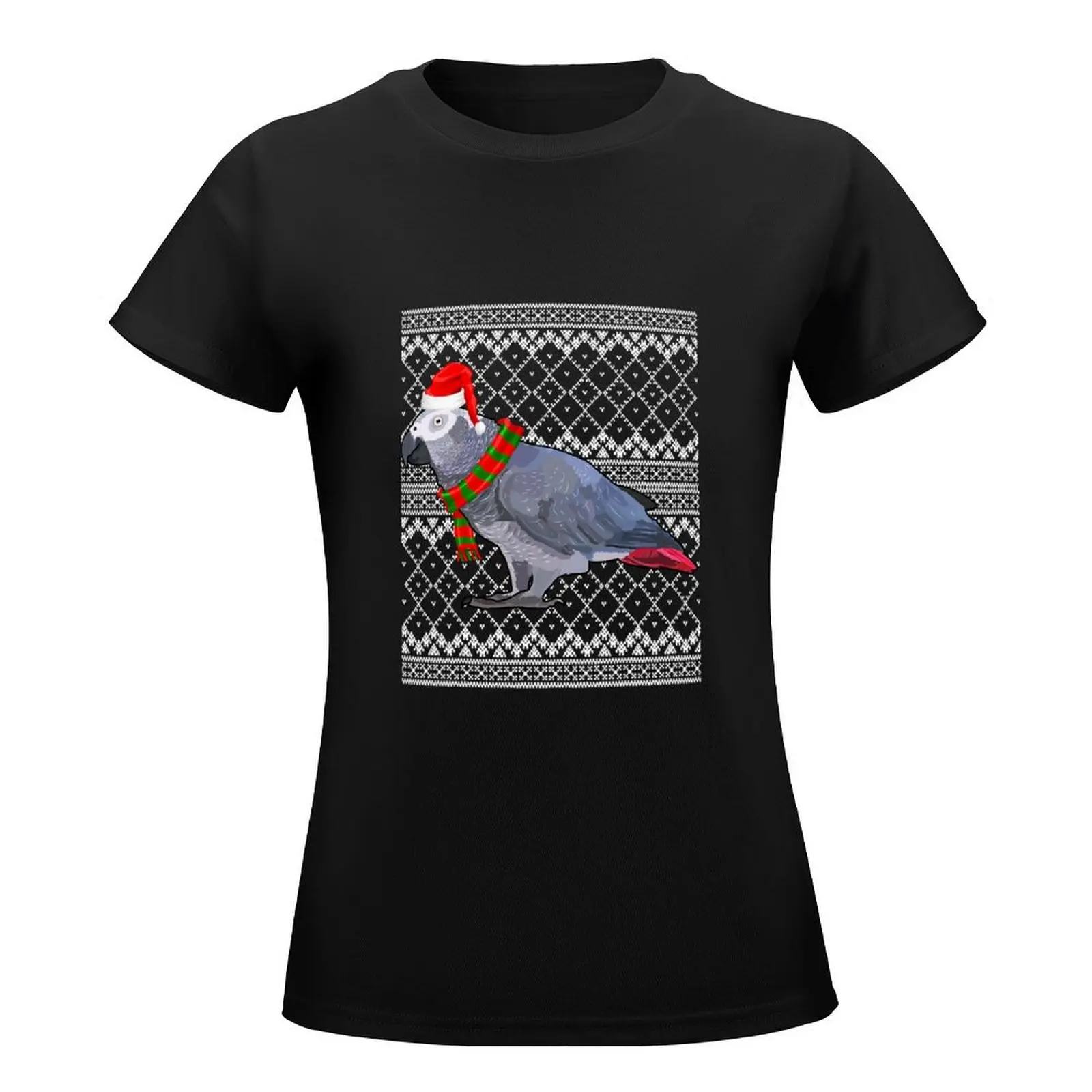 Xmas Bird Santa Hat African Grey T-Shirt animal print shirt for girls vintage clothes hippie clothes Women's summer blouses 2024