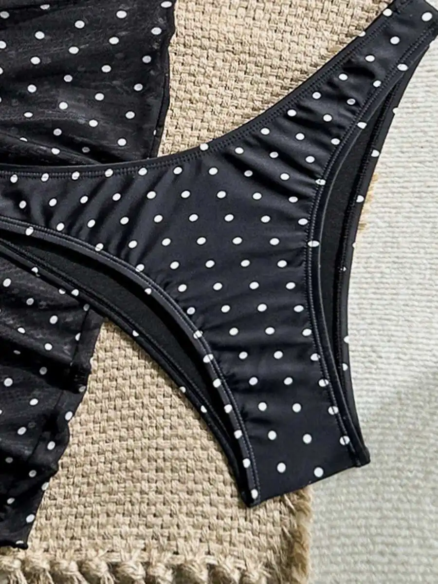 

Womens Black Polka Dot Print Bikini Two Piece Swimsuit For Summer Beach Vacation