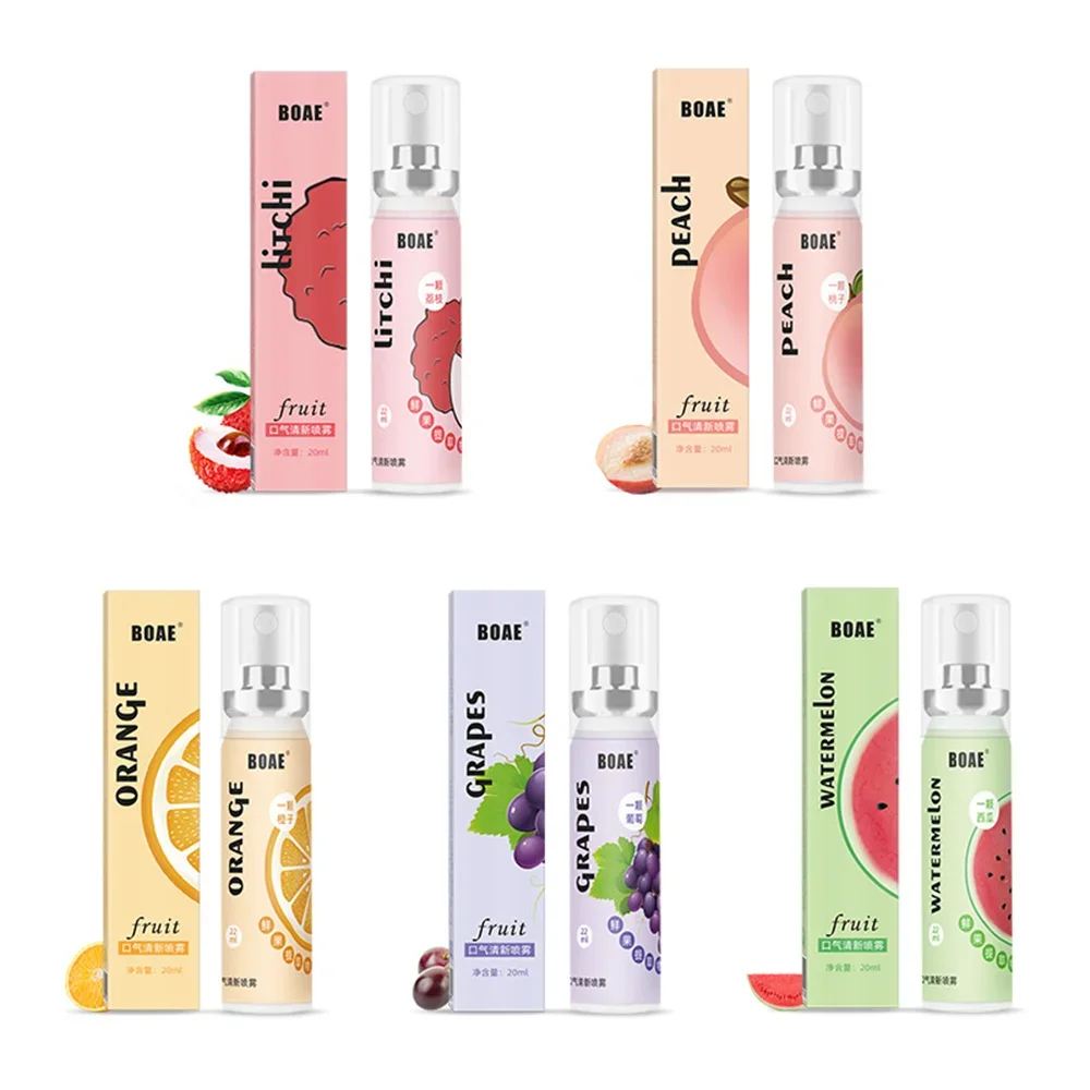 Oral Fresh Spray 20ml Mouth Freshener 5 Smell Fresh Breath Mouth Fruit Litchi Peach Grape Flavor Persistent Portable Oral Care