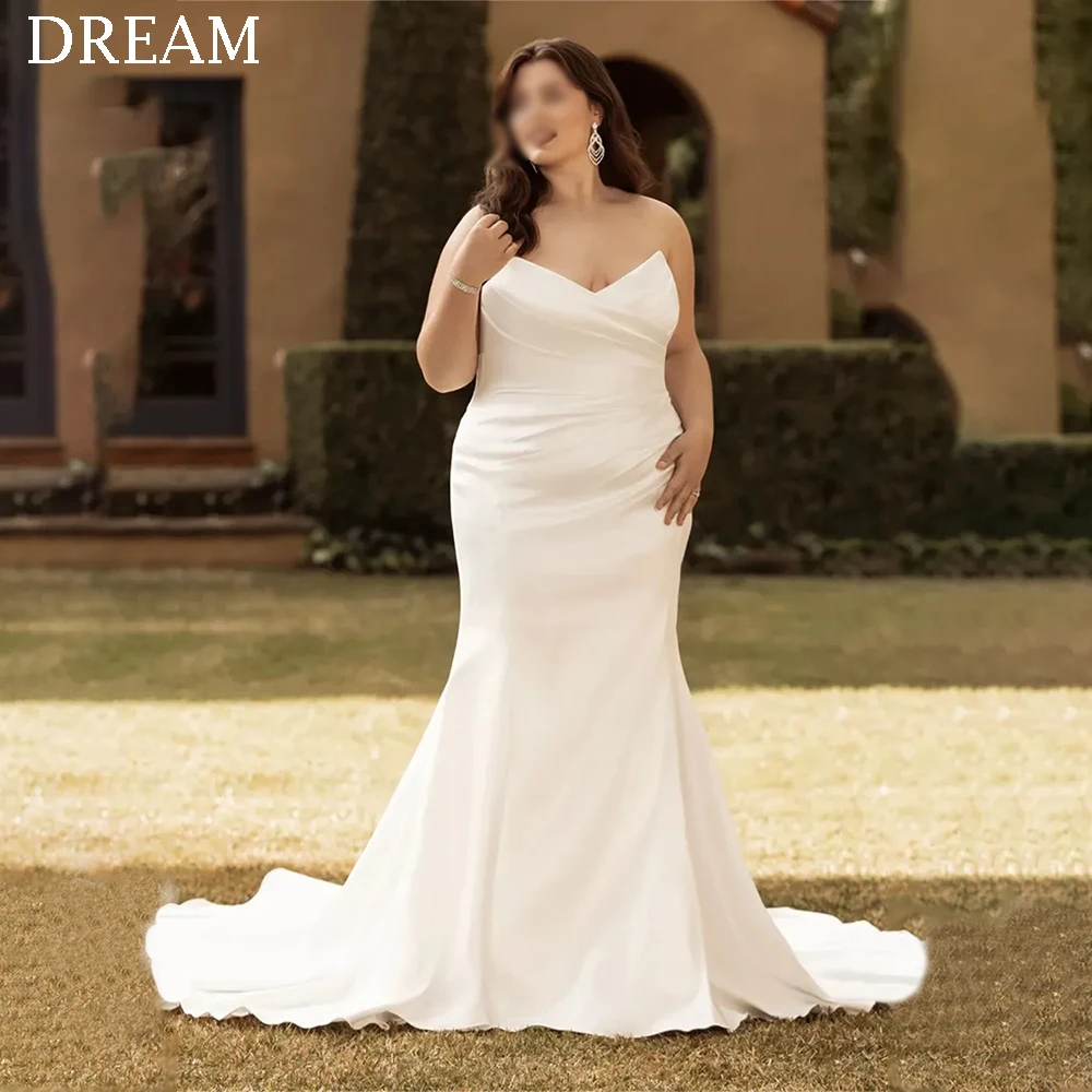 

Customized Plus Size Elegant Long Wedding Dresses for Women Ivory Satin Floor-Length Mermaid Bridal Dress Vestidos De Novia 2025