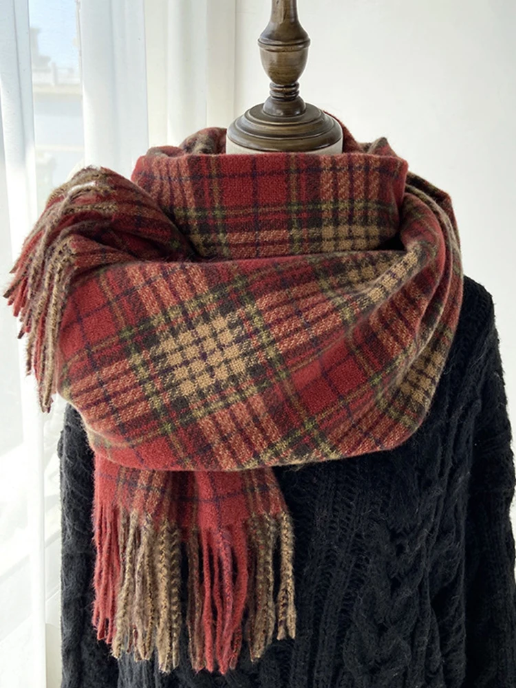 

Winter Women Knitted Scarf Headscarf Lady Men Casual Red Green Plaid Tassel Scarve Mujer Male Foulard Wrap Shawl Christmas New