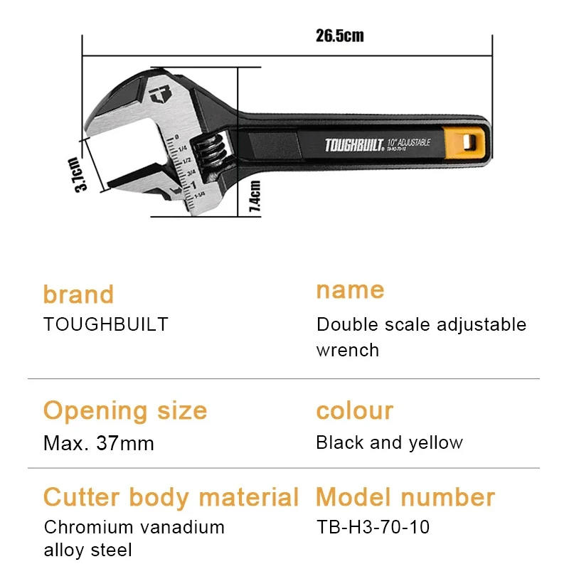 TOUGHBUILT TB-H3-70-08 TB-H3-70-10 Adjustable Wrench 8\