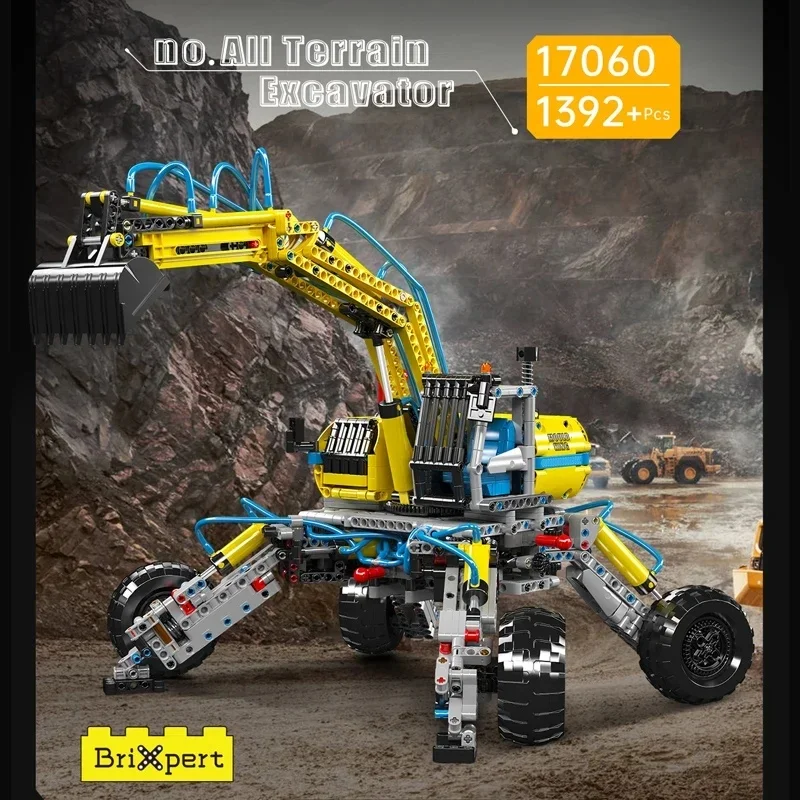 MKING 17060 Technical Pneumatic All-Terrain Excavator Truck Building Block Excavator Car Bricks Toys For Kids Gifts