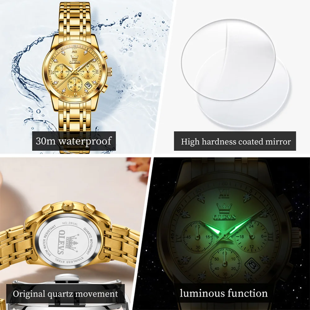 OLEVS Brand Ladies Watch Elegant Luxury Stainless Steel Women Quartz Watch Original Fashion Trend Design Women Wrist Watches Set