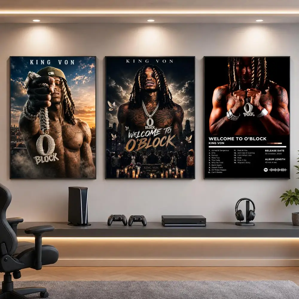 Rapper K-King Von Chicago Drill Poster HD Removable Wall Art Gift Bedroom Lounge Dorm Office Gaming Cafe Bars