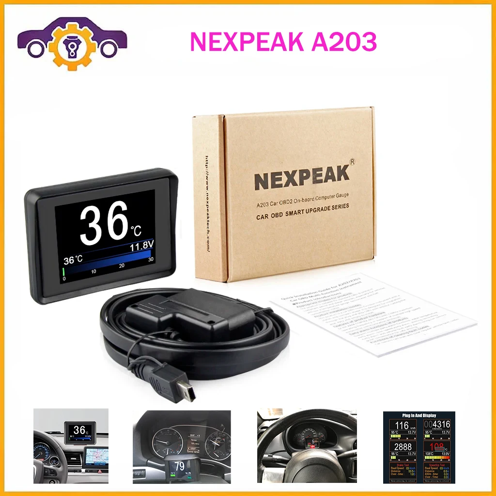 

Автомобильный бортовой компьютер NEXPEAK A203 OBD2, цифровой измеритель скорости, расхода топлива, температуры, сканер OBD2