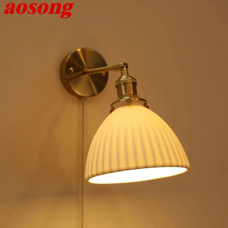 

AOSONG Nordic Brass Wall Lamp Indoor Living Room Bedroom Bedside Lamp Modern Hotel Corridor Hallway Wall Lamp