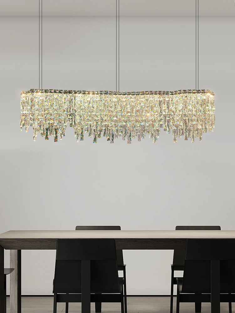 

Modern Long Dining Room Crystal Chandelier High-End Hotel Villa LED Living Room Chandelier Creative Bar Club Art Chandelier