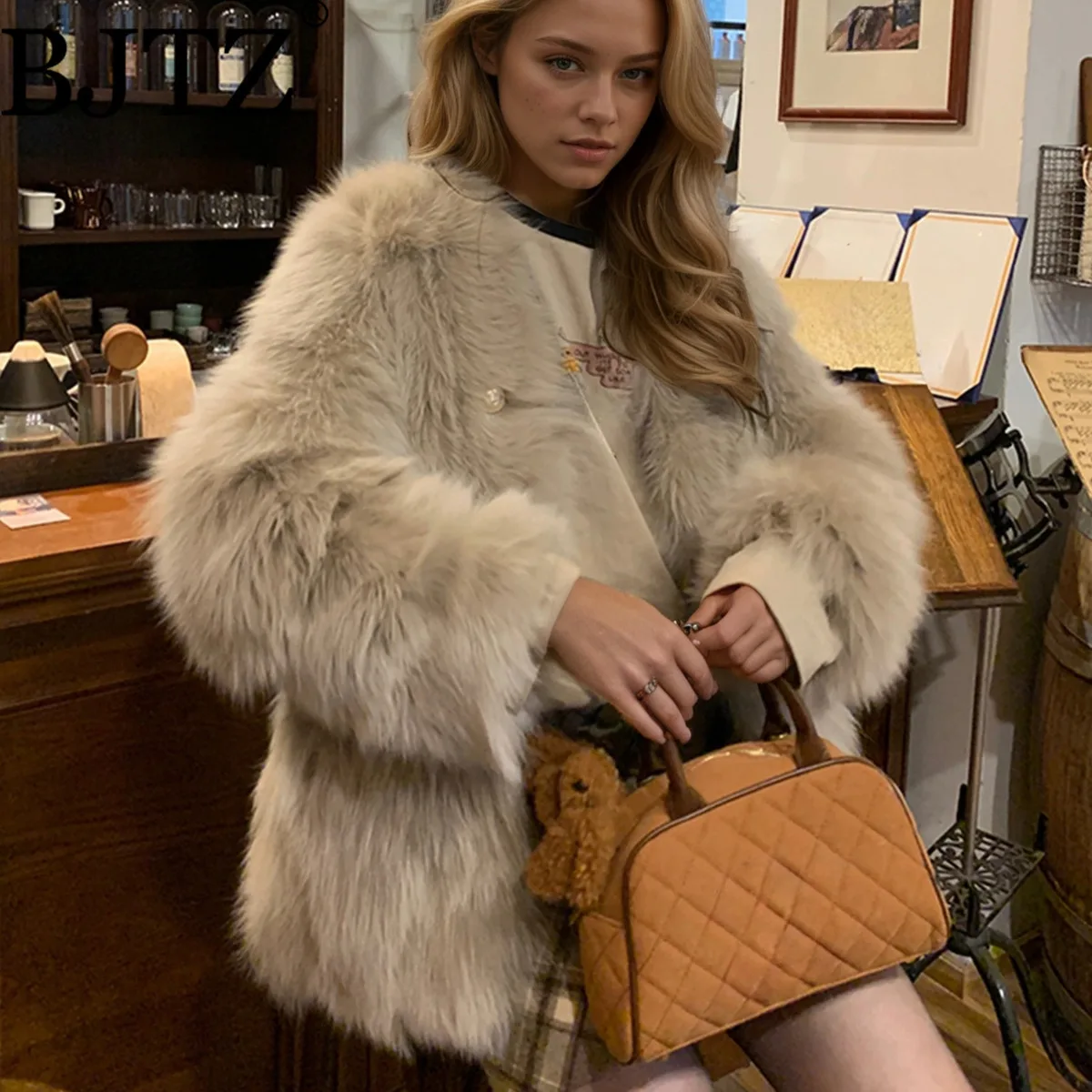 BJTZ 2025 جديد الشتاء فو الفراء معطف المرأة التخسيس مصمم قسط أنيقة الحد الأدنى كسول نمط مريح ملابس خارجية غير رسمية #1