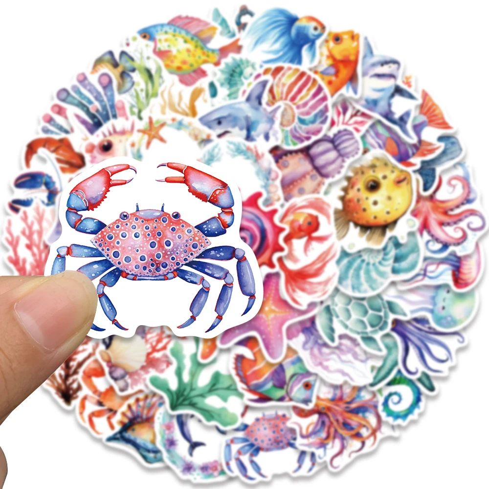 50/100pcs Cute Cartoon Marine Organism Stickers Sea Animals Vinyl Laptop Decals Luggage Guitar Phone Waterproof Graffiti