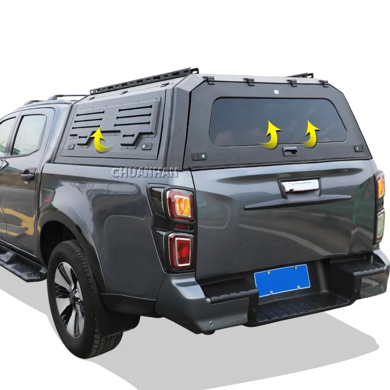 Truck Bed Hardtop Topper, Steel Camper Canopy for Ford Ranger Wildtrak Nissan Navara 2021-2024, Heavy Duty Waterproof, Black