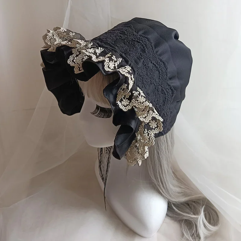 Mileval vintage maid cosplay pumpkin cotton cap lace-up cappello regolabile donna ragazze Lolita lace bonnet cappello arruffato