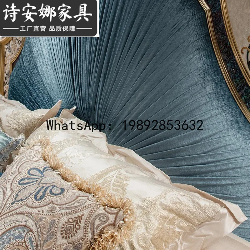 HYS Palace Shell Parquet Double Bed Fabric Villa Large Backrest Master Bedroom Queen Bed