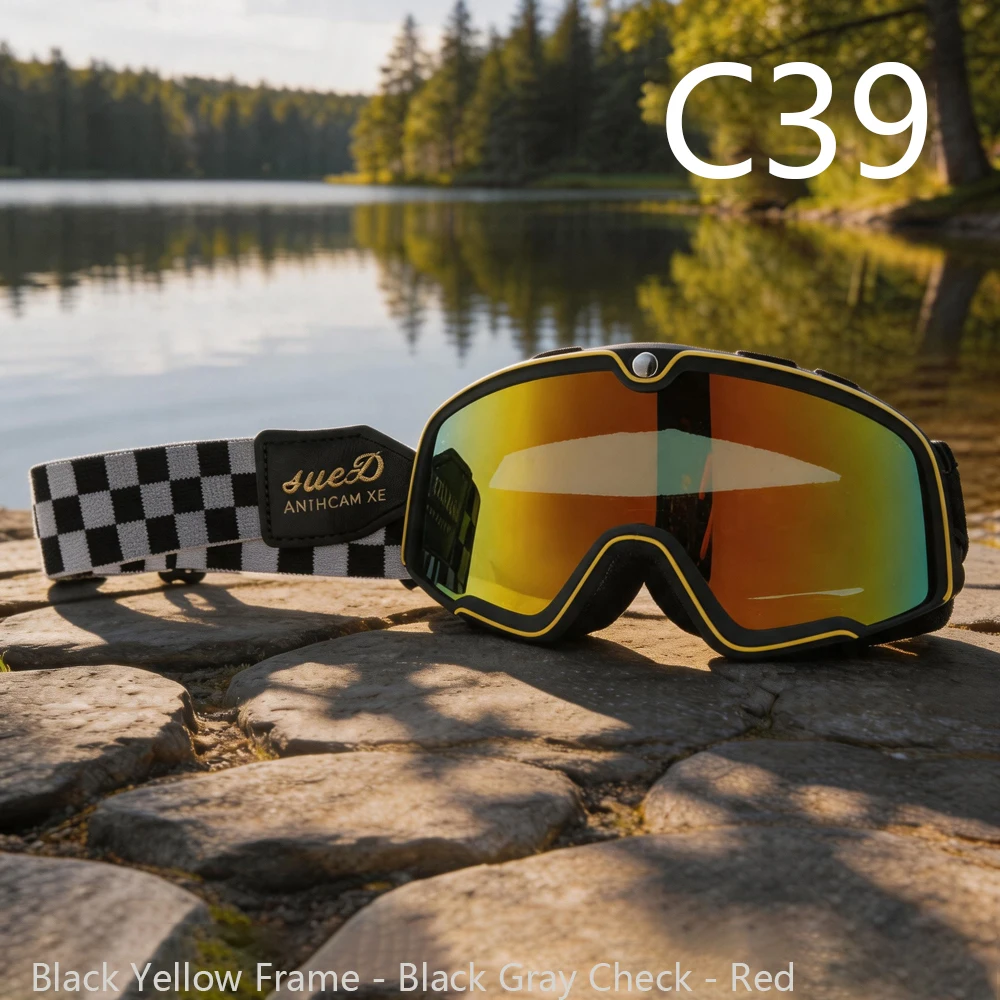

Motorcycle glasses, ski goggles, vintage style for men and women, off-road riding, wind and sand protection, helmet visor