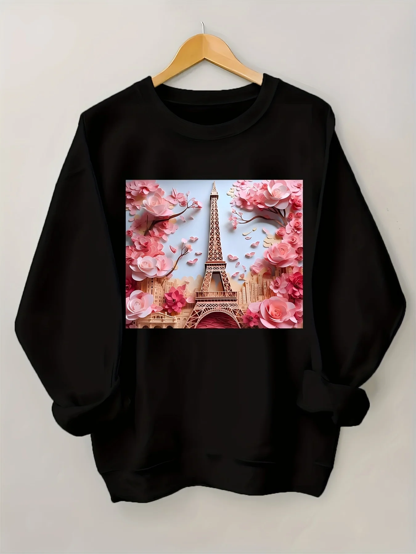 

Chic Parisian Rose Graphic Printing Autumn and Winter Cotton Men's and Women's Sweatshirts Outdoor Sports Leisure Fashion Trend
