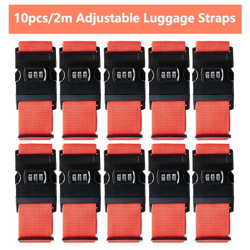 

10pcs Luggage Strap Anti-theft Luggage Buckle Password Adjustable Bundling Packing Belt Suitcase Trunk Belts Bag Accessories