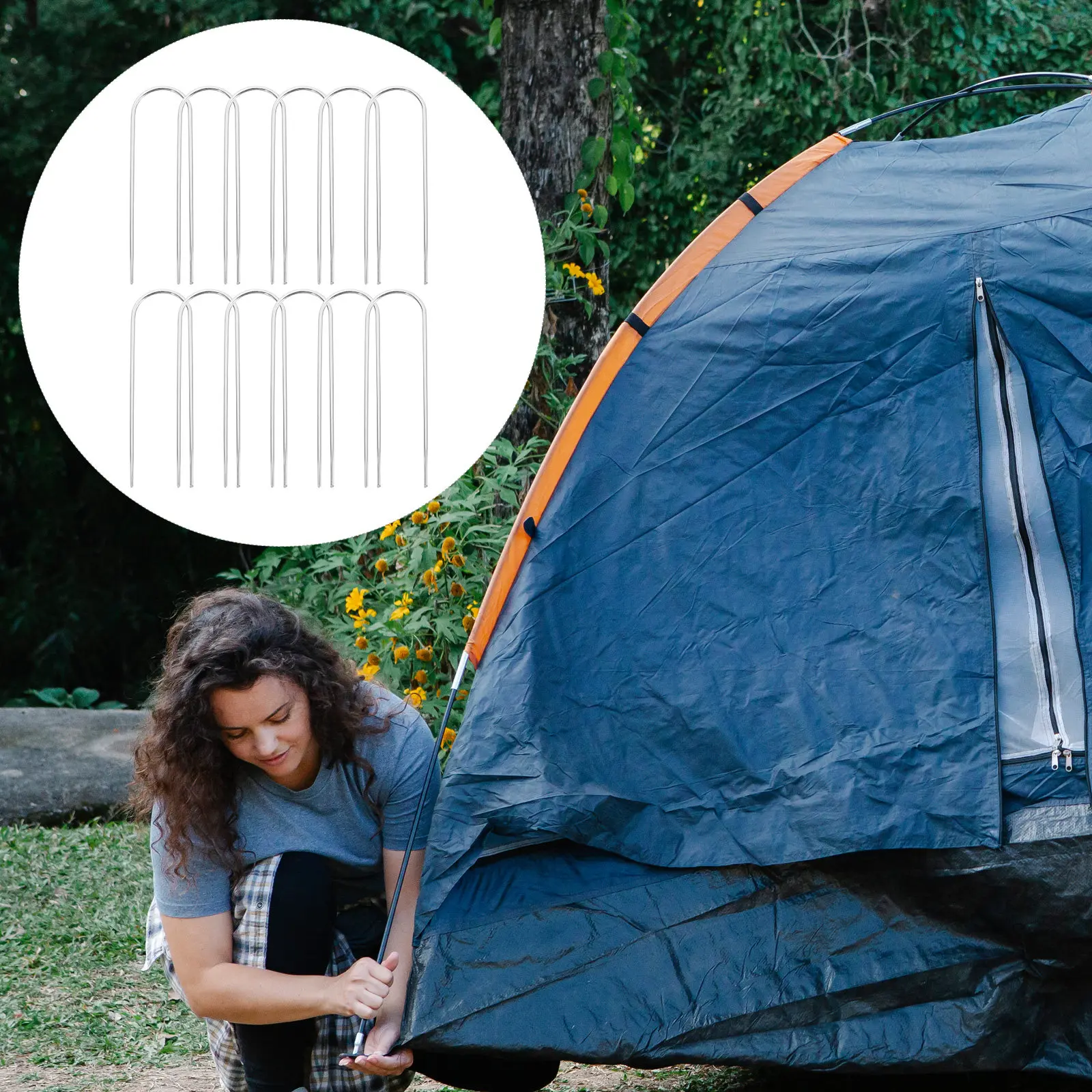 12Pcs U-Shaped Landscape Staples Heavy Duty Yard Stakes for Garden Fabric Tents Weed Barrier Secure Ground Fixing