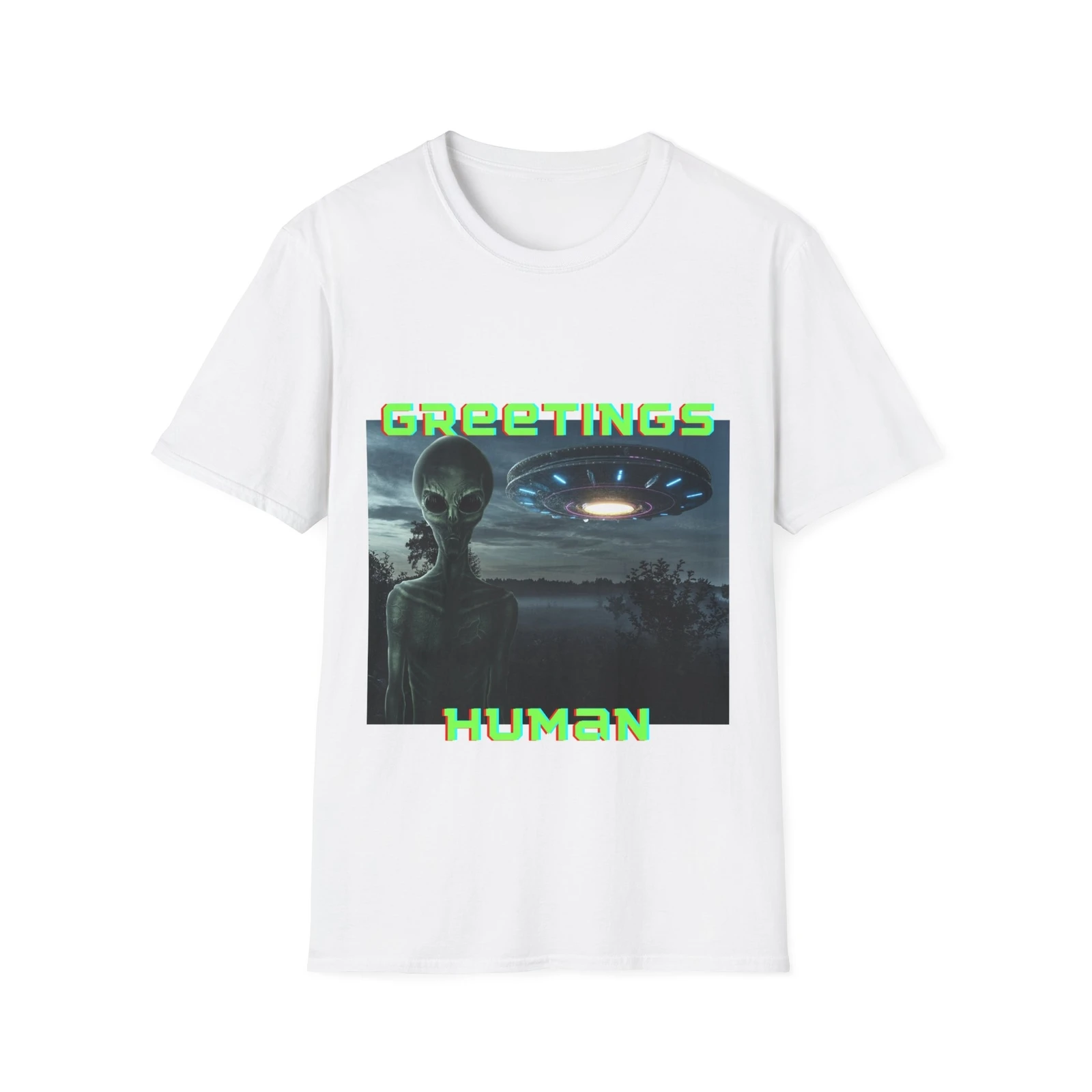 Alien Greetings Human Unisex Softstyle T-Shirt