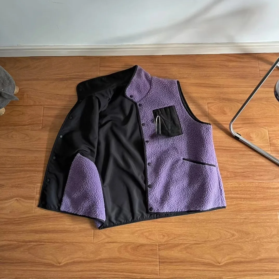 للخريف والشتاء في الهواء الطلق الرجال ركوب الدراجات ارتداء فو جلد الخراف أفخم الوقوف طوق سترة صوف مع أزرار إطباقية على كلا الجانبين #5