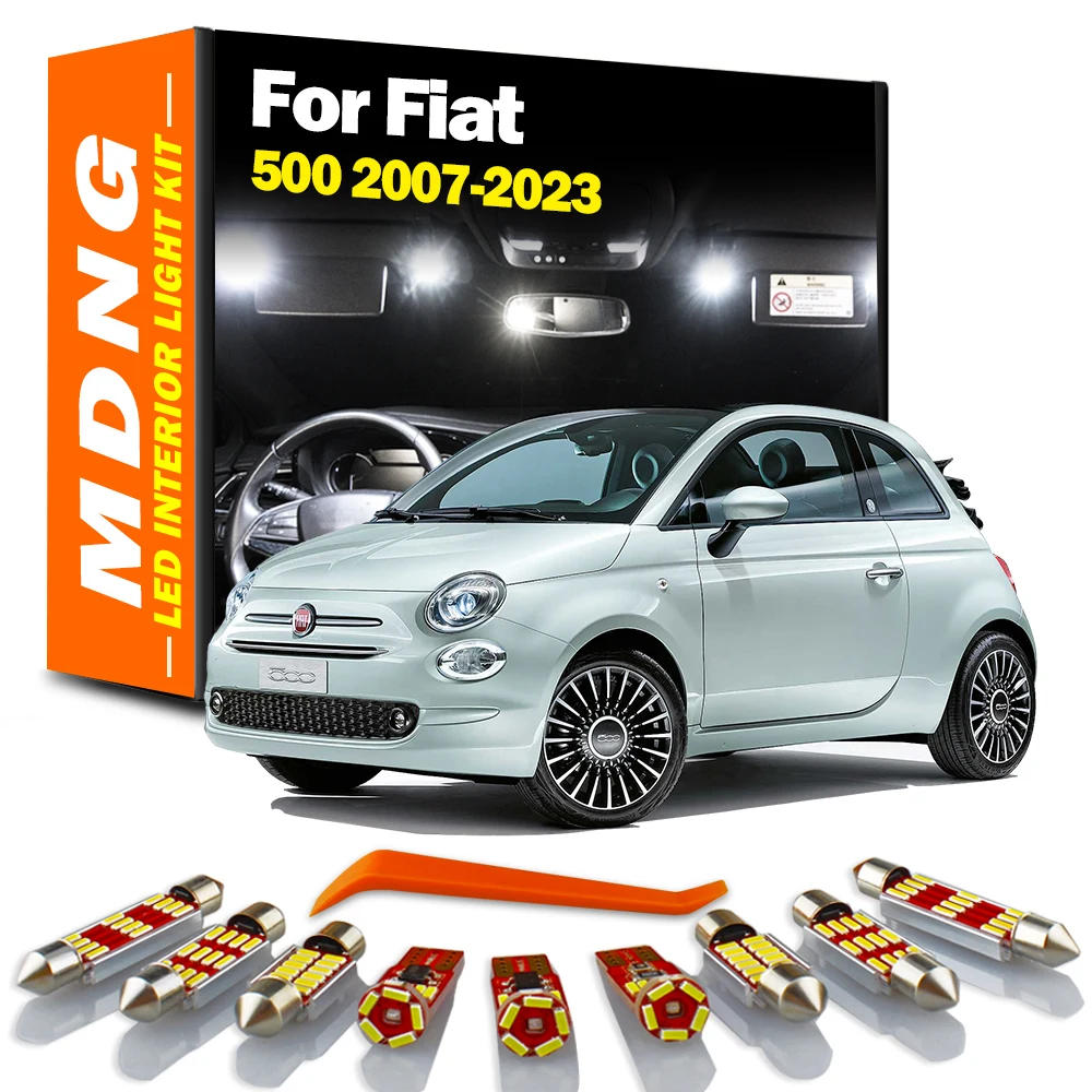 MDNG 7Pcs LED Interior Map Dome Reading Light Kit For Fiat 500 2007- 2014 2015 2016 2017 2018 2019 2020 2021 2022 2023 Car Bulbs