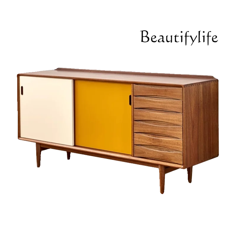 American Simple Cherrywood Retro Solid Wood Cabinet Walnut Side Cabinet Dining Side Storage Cabinet