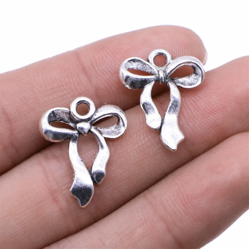 10pcs Antique Silver Plated Bow Tie Pendant for Handmade Charms Pendant DIY Making Findings for Bracelet Necklace