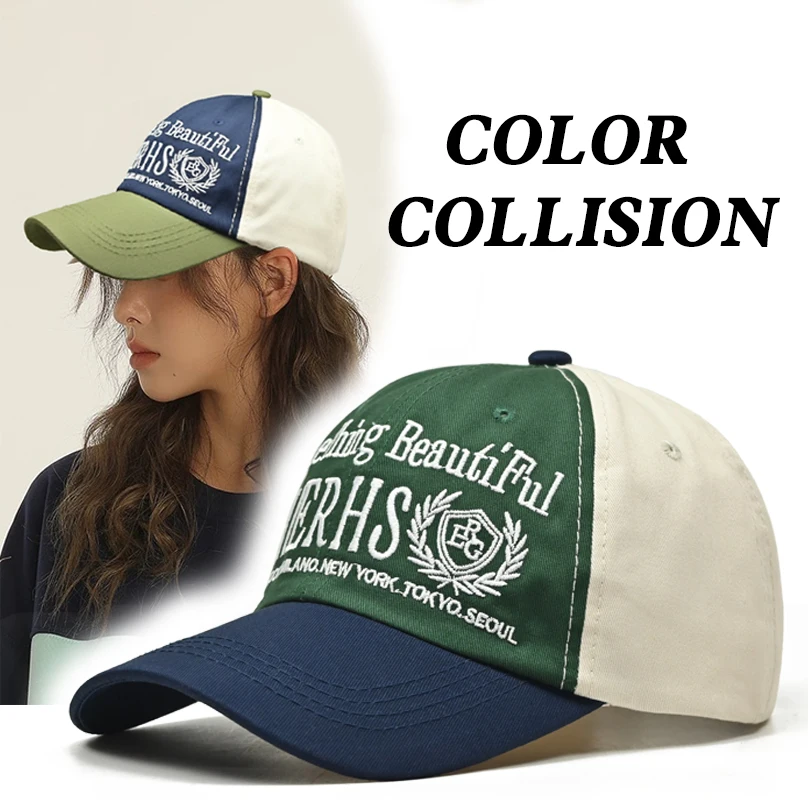 2024 new color contrasting baseball cap with high-end letters, unisex duckbill cap, outdoor sports travel sun hat