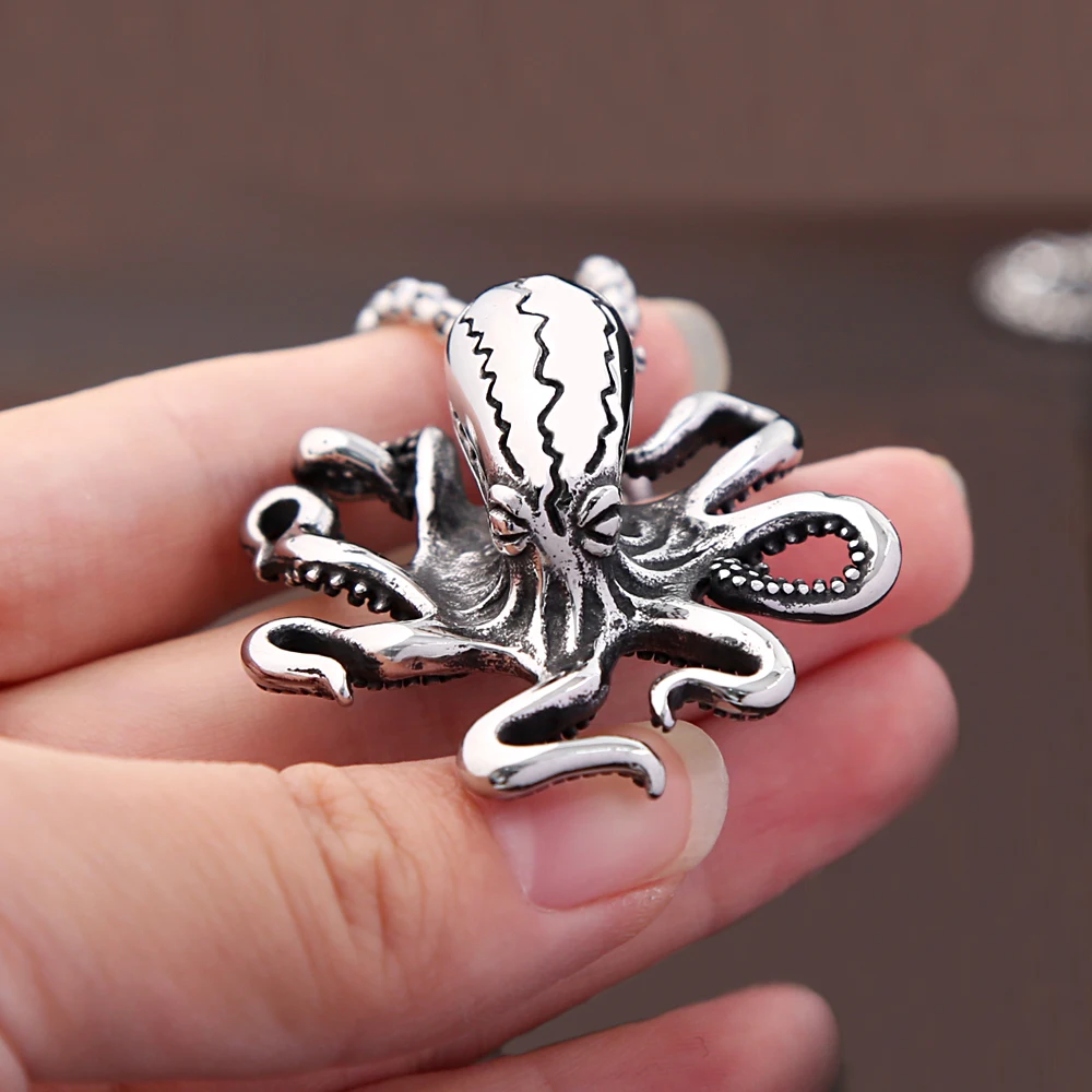 Fashion Punk High Quality Octopus Pendant Necklaces Stainless Steel Biker Hip Hop Animal Necklace For Men Creative Jewelry Gifts