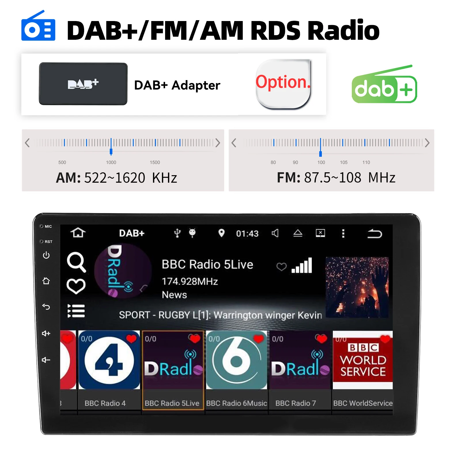 ESSGOO Autoradio 7"/9"/10" 2 DIN 8-Kern Android14 6+128 GB Kabelloses CarPlay Android Auto GPS-Navigation Bluetooth AM FM RDS WiFi QLED Touchscreen 4G LTE Mirror Link Lenkradsteuerung – Detail 17