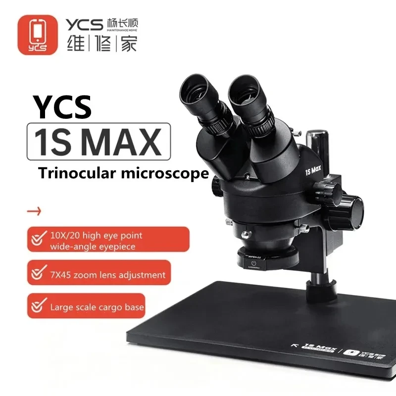 YCS 1S Max 7-45x Trinocular Microscope Large Base Model Continuous Zoom Microscope For Phone Motherboard Welding Repair