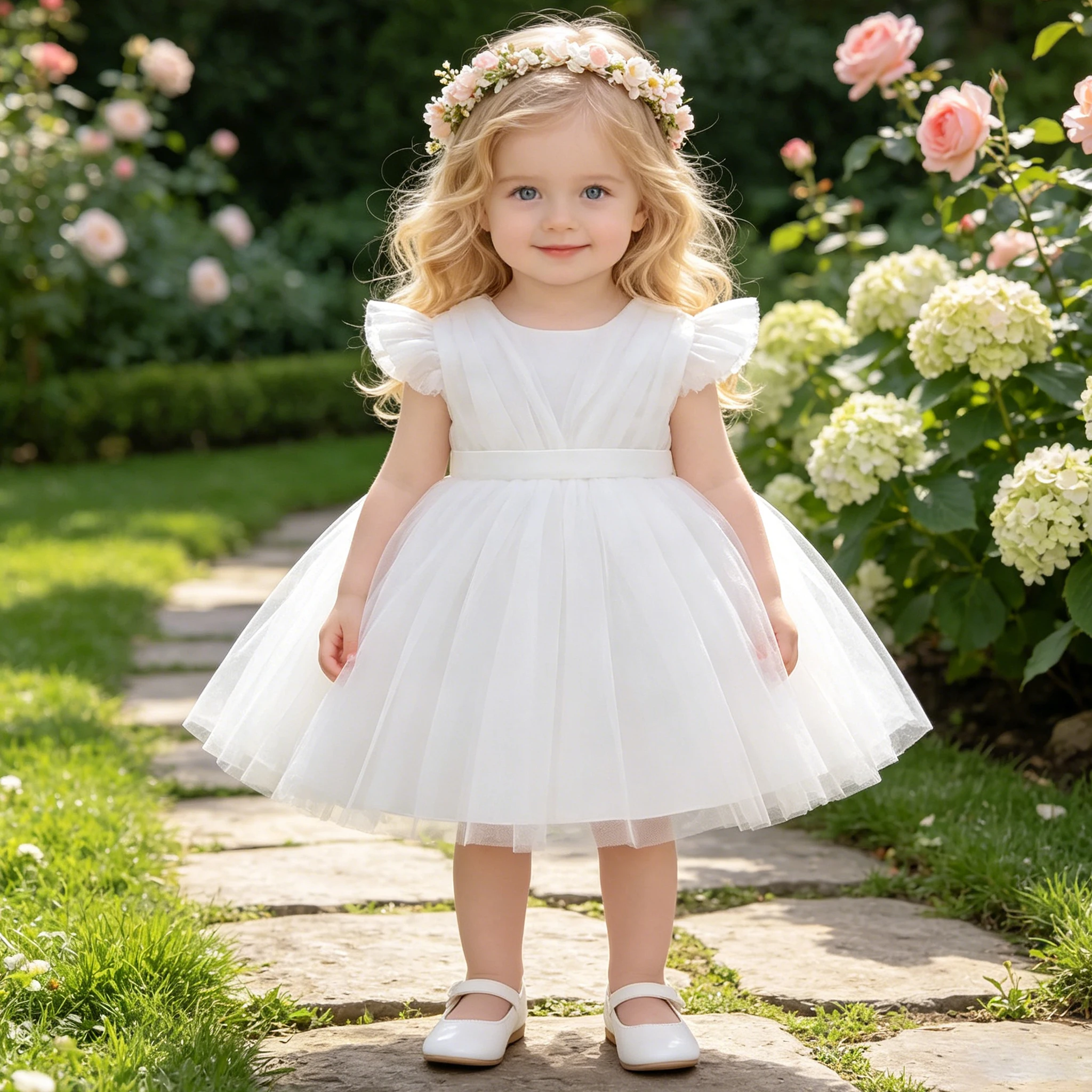 

Toddler White Baptism Baby Girls Party Dress Fly Sleeves Bow 1st Birthday Princess Dresses First Communion Wedding Kids Clothing