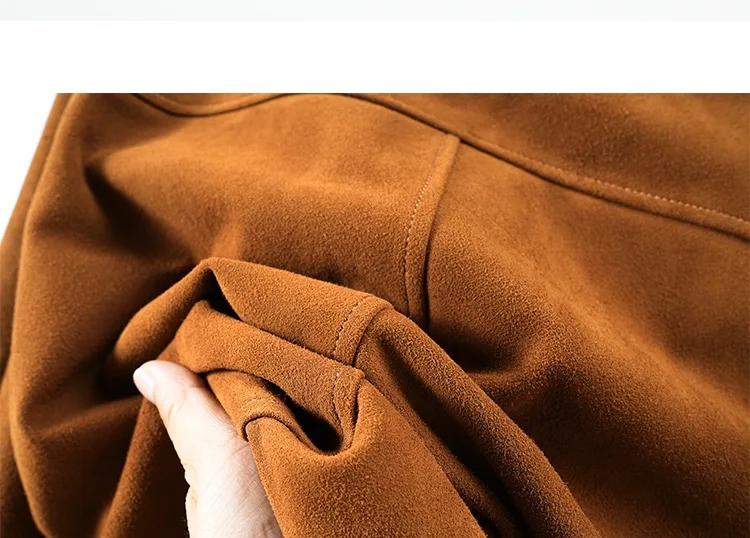 Giacca in pelle scamosciata retrò per bambini per donna Cappotto corto corto a maniche lunghe con colletto rovesciato di alta qualità Mujer