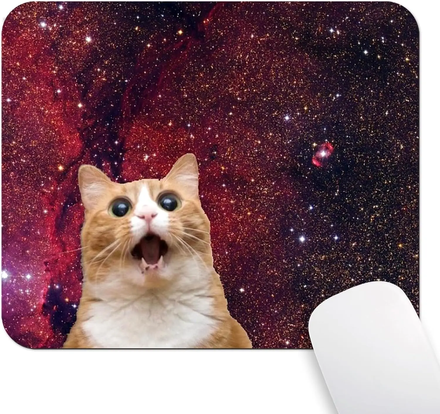 Mouse pad Mouse pad custom Surprised Space Cat Meme Cosmic Kitty Red Nebula Desk Mat