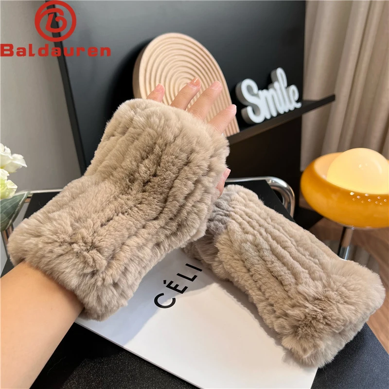 New Style Winter Lady Real Rex Rabbit Fur Gloves Girl Natural Real Rex Rabbit Fur Gloves Good Elastic Knitted Rabbit Fur Mittens