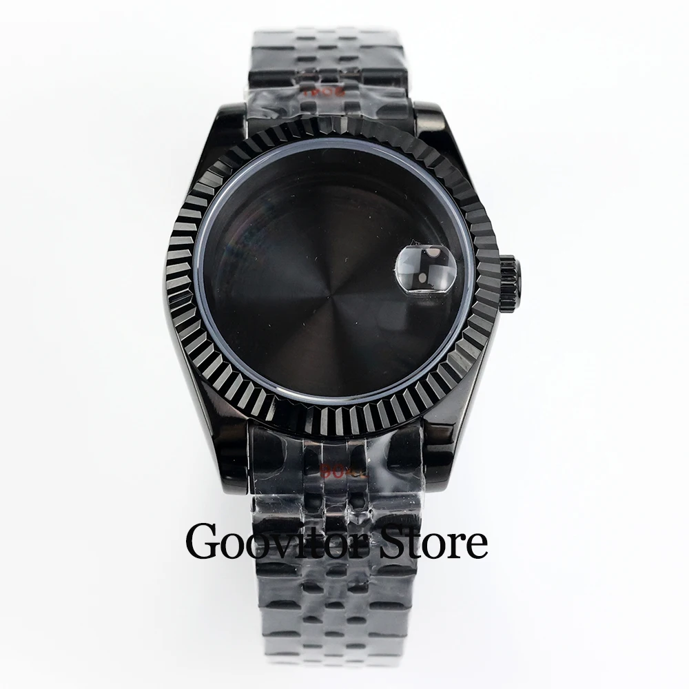 

36mm/39mm black pvd watch case jubilee/oyster bracelet sapphire glass stainless steel fit NH35 NH36 movement datejust watch case